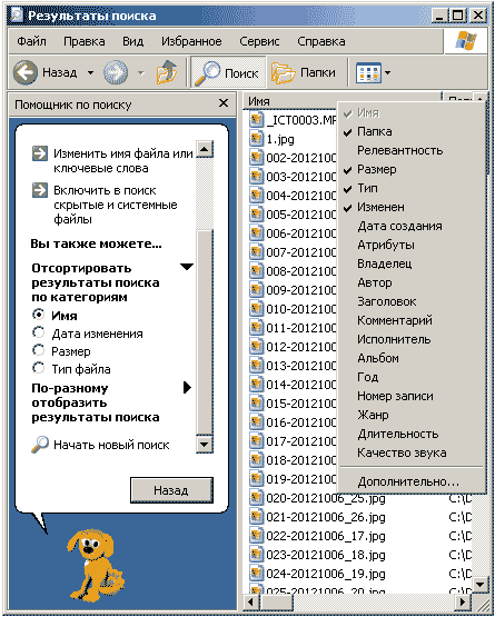 Выбор категории для сортировки файлов в Windows XP