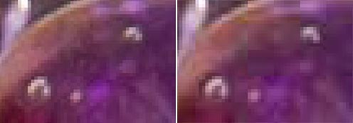 Пример фрагмента одной фотографии до и после трехразового сохранения в формате JPEG со средним качеством